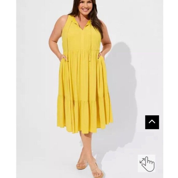NWT Torrid Midi Wash Gauze Tiered Dress Plus Sz 6x Sulphur Yellow Boho Bohemian - Picture 1 of 12